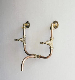 Industrial Copper Faucet – Double Handle with Central Spout