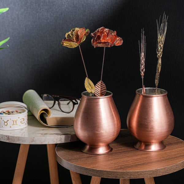 Copper Rose Set in Elegant Copper Vase | Unique Handmade Copper Anniversary Gift