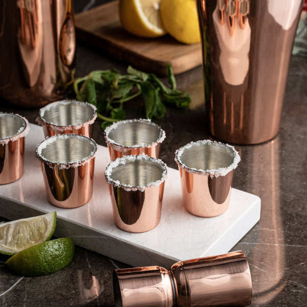 Set Of Six Handcrafted Copper Shot Glasses