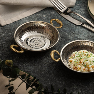 Set Of Two Handcrafted Mini Copper Appetizer Dishes With Brass Handles - Alfiq's Store
