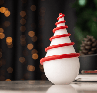 Hand - Blown Glass Christmas Tree Sculpture – New Year White & Red Spiral Design - Alfiq's Store