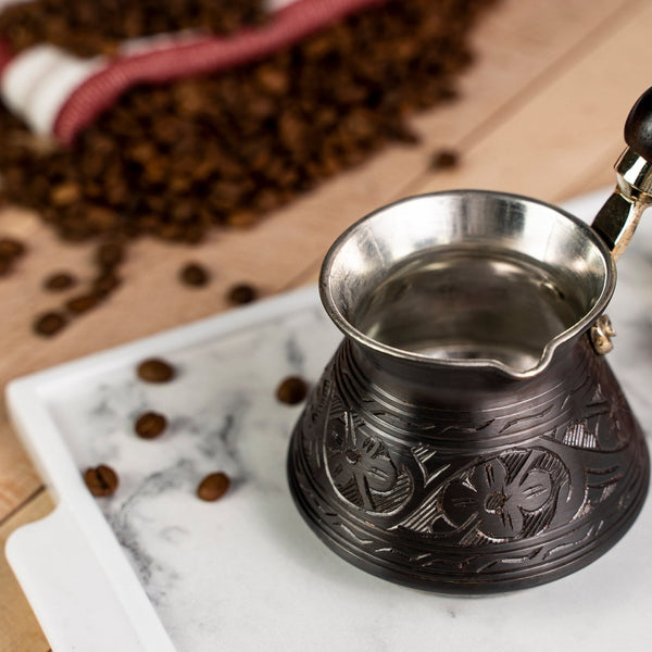 Handmade Dark Solid Copper Turkish Coffee Pot with Wooden Handle – 400ml