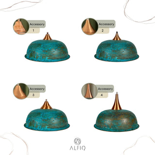 Verdigris Green Patina Hammered Copper Pendant Light – Complete Set with Accessories - Alfiq's Store