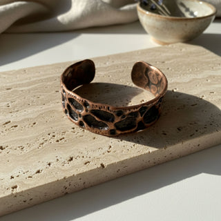 Textured Oxidised Copper Wide Open Cuff Bracelet