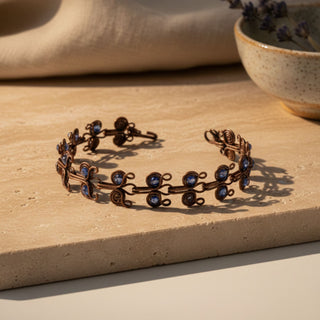 Handcrafted Copper Filigree & Blue Stone Open Cuff Bracelet