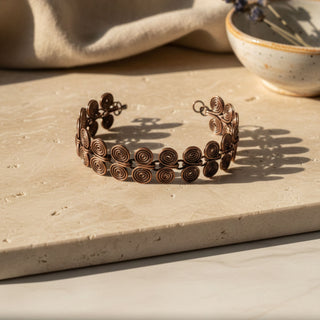Handcrafted Copper Spiral Disc Open Cuff Bracelet