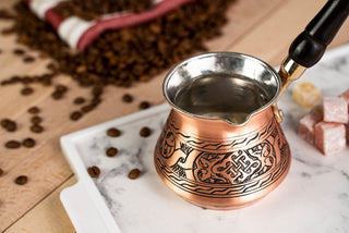 Pure Copper Turkish Coffee Pot for 2 Persons with Wooden Handle – 400ml Handmade - Alfiq's Store