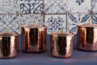 Set of 4 Solid Copper Canister Set with Lid | 100% Copper Kitchen Storage Box| Copper Spice Jar Container (2 x 750 ml & 2 x 450 ml) - Alfiq's Store