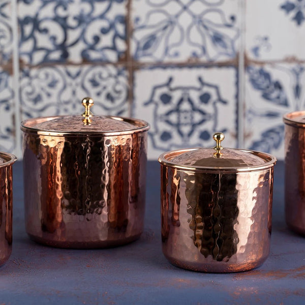 Set of 4 Solid Copper Canister Set with Lid | 100% Copper Kitchen Storage Box| Copper Spice Jar Container (2 x 750 ml & 2 x 450 ml)
