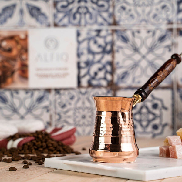 Handmade Copper Coffee Pot with Long Wooden Handle – 300ml Turkish Coffee Maker