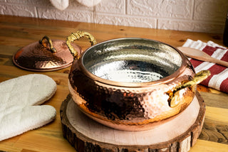 Handmade Solid Copper Cooking Pot with Lid & Brass Handle – Heavy Duty Casserole - Alfiq's Store