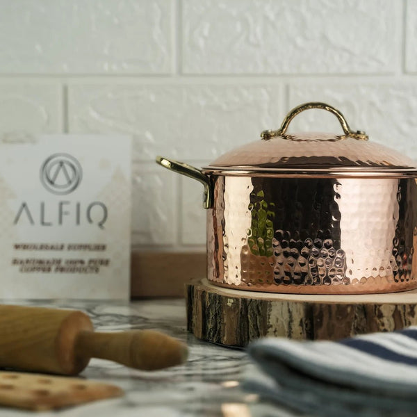 Solid Copper Cookware and Lid Set (Brass Handles) | Handmade Copper Kitchen Utensil