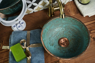 Handmade Blue Patina Copper Sink for Kitchen & Bathroom – Eco - Friendly, Pure Copper Vessel with Drain Cap - Alfiq's Store
