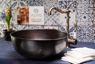 Handmade Dark Copper Kitchen Sink – Farmhouse Vessel Vanity Sink with Drain Included - Alfiq's Store