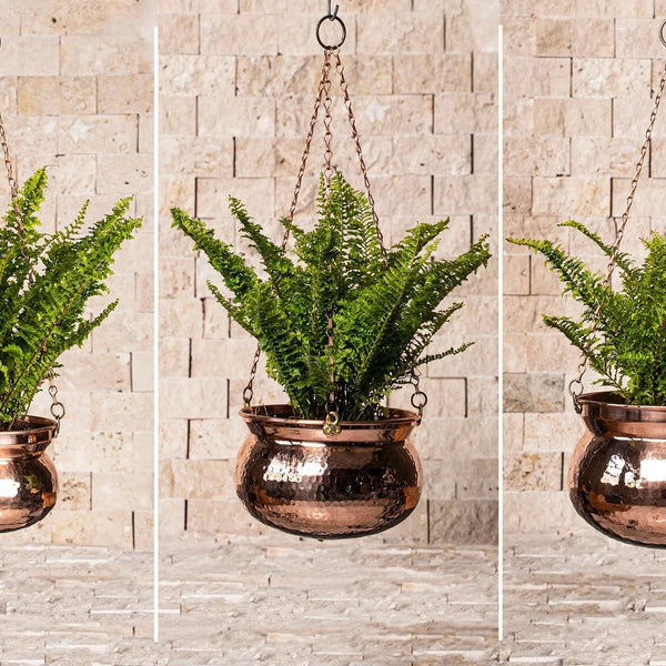 Hammered Solid Copper Hanging Planter Bowl – Unique Housewarming Gift