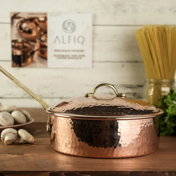 Solid Copper Saucepan with Lid | Handmade Copper Pan Cooking Pot | Handled Turkish Copper Kitchen Utensil Sets