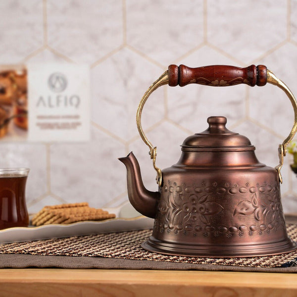 Handmade Solid Copper Teapot, Engraved – 1.6 Quart