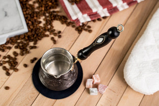 Handmade Dark Solid Copper Turkish Coffee Pot with Wooden Handle – 400ml - Alfiq's Store
