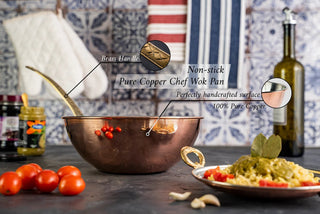 Handmade Copper Wok Pan with Brass Handle – 420mm Stir - Fry Skillet - Alfiq's Store
